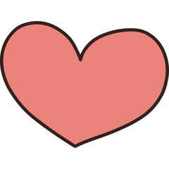 A simple hand drawn coral pink heart shape with a dark brown outline and a transparent background symbolizing love and affection