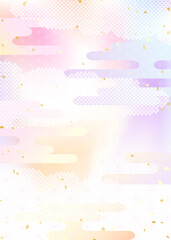 夕空のグラデーションと日本の伝統的な模様を組み合わせた和風背景イラスト
