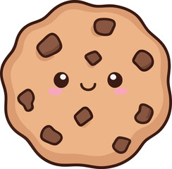 Cute Cartoon Chocolate Chip Cookie with a Smiling Face and Rosy Cheeks