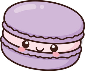 Cute Purple Macaron with a Smiling Face and Rosy Cheeks