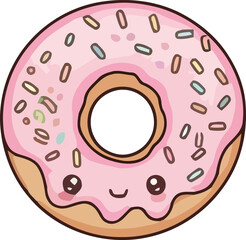 Cute Kawaii Donut with Pink Frosting and Sprinkles Illustration