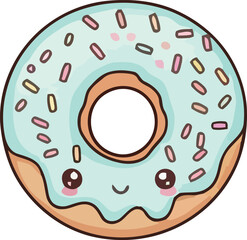Cute Cartoon Donut with Blue Icing and Sprinkles Smiling Face