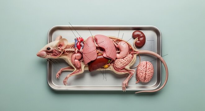 Biology Education Illustration of Mouse Anatomy Showing Internal Organs with Diagram Arrows