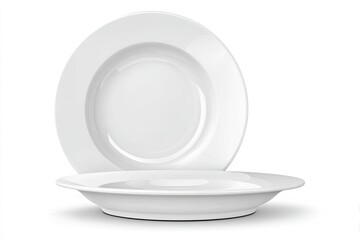 Two shallow white ceramic bowls, slightly overlapping, on a white background