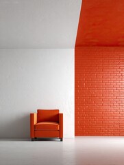 Minimalist room with orange accents