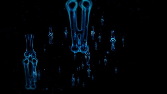 Abstract Blue Skeleton Bones on Dark Background