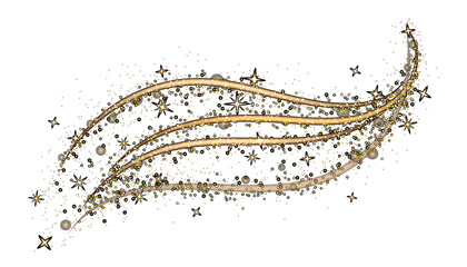Abstract golden swirling light trails and sparkling particles creating a magical ethereal and elegant festive design on a dark background perfect for celebrations and special occasions