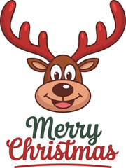 Joyful cartoon reindeer head with merry christmas text festive holiday greeting character art for seasonal celebrations
