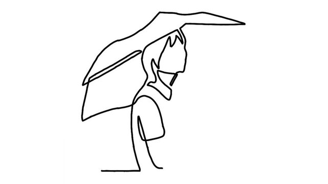 Continue line animation of girl holding umbrella