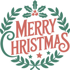 Festive merry christmas greeting surrounded by holly leaves and star accents a classic holiday celebration design