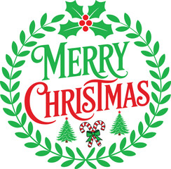 Circular merry christmas garland festive design with holly berries candy canes and pine trees for holiday celebrations