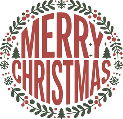 Festive circular merry christmas design with red text and holiday accents perfect for greetings and decorations