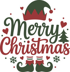Festive merry christmas elf design with festive hearts stars and snowflakes perfect for holiday celebrations