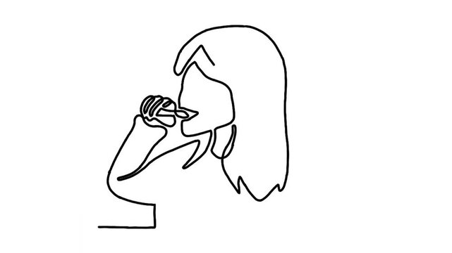 Continue line animation of little girl brushing teeth