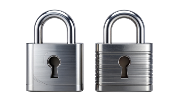  Two metallic security lock designs bundle isolated on transparent background