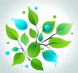 green leaves with blue water droplets, eco-friendly concept