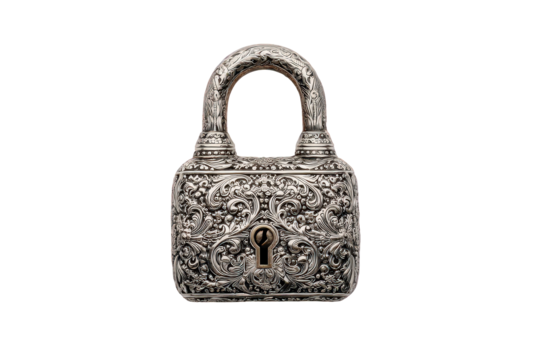 Vintage Detailed Padlock Isolated on Black Background Showing Antique Metalwork
