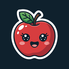 A cute cartoon apple with big eyes and a smiling face on a dark blue background with a white outline