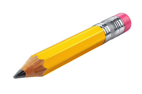 Close Up Pencil with Yellow Body and Pink Eraser on Transparent Background