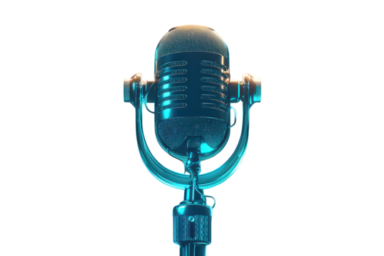 Vintage Microphone Illuminated Against Black Background with Blue and Orange Glow