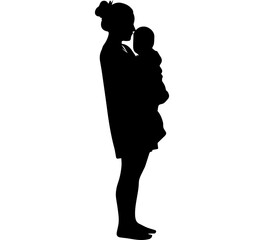 Silhouette of Mother Holding Child PNG – Maternal Love and Family Outline Illustration