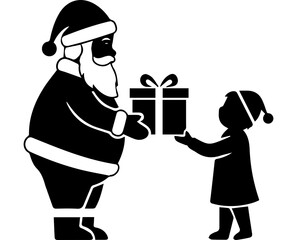 Santa Claus Giving Present to Child PNG – Christmas Gift Exchange, Festive Holiday Illustration