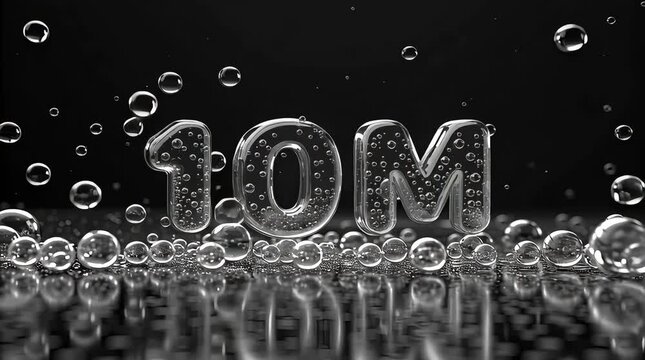 10M Ten Million Milestone Achievement Dynamic Water Bubbles Success Celebration Growth 3D Render