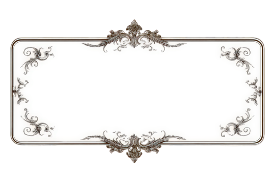 Ornate Rectangular Frame with Floral Embellishments on Transparent Background