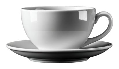 Elegant coffee cup and saucer minimalist design isolated on transparent background