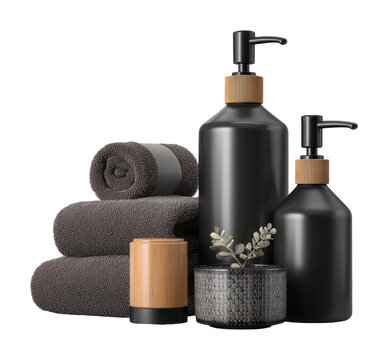 Spa essentials set modern bathroom product display calm isolated on transparent background