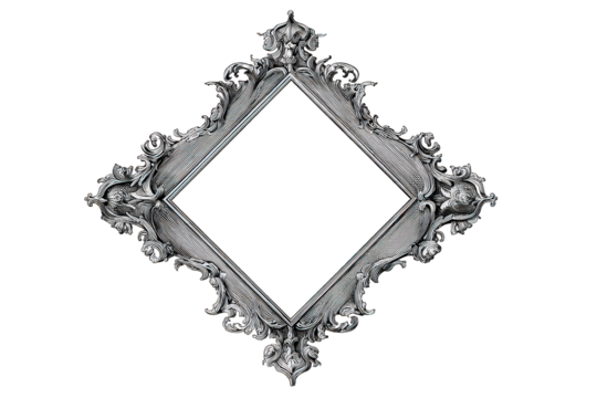 Ornamental Diamond Frame With Elaborate Floral Details and a Transparent Background