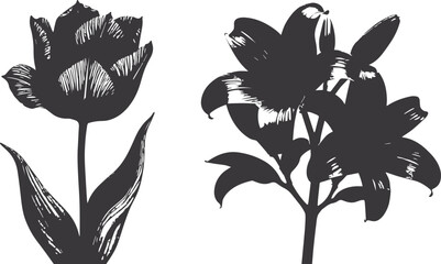 set of black and white flowers