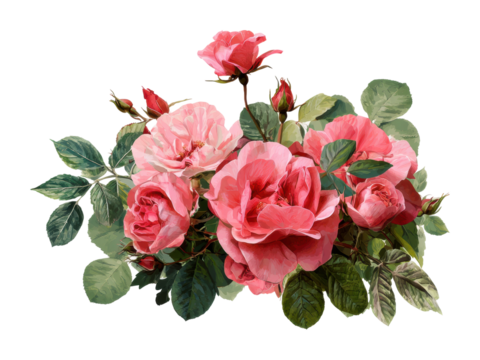 Elegant pink roses arrangement floral design bright isolated on transparent background