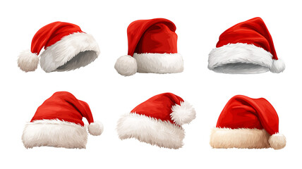 Christmas hat vector icon bundle high resolution transparent PNG clipart set isolated on white for cards stickers invitations print on demand and festive designs

