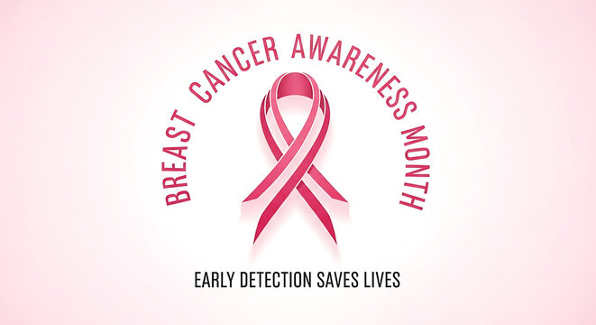 Awareness Graphic for Breast Cancer Month, Pink Ribbon Symbol on Light Pink Background
