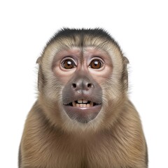 Close up portrait of a capuchin monkey sticking its tongue out
