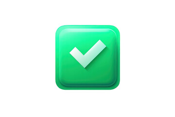 Green Checkmark Icon on Transparent Background with Soft Shadow and Reflective Surface