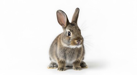 Fototapeta premium Adorable brown rabbit with long ears sitting on a white background
