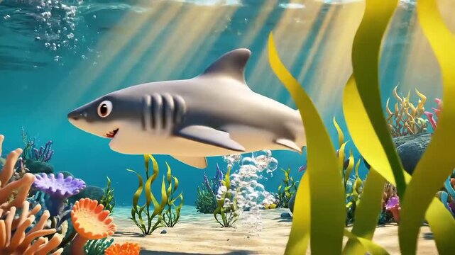 Cute Baby Shark Swimming Against a Colorful Background in the Ocean Utool-20251024-123439385