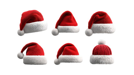 Christmas Santa hat collection high resolution transparent PNG clipart set isolated on white for greeting cards stickers invitations print on demand and festive designs

