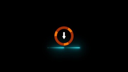 Neon Glowing Download Progress Animation.Circular Loading Bar with Arrow Icon on Black Background, A rotating loading bar with a downward arrow icon,animated circle loading gif video icon. 4K Video - Powered by Adobe