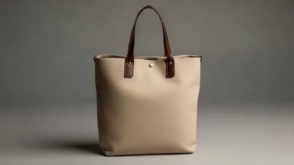 Elegant Beige Tote Bag with Brown Handles for Everyday Use. - Powered by Adobe