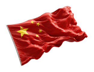 Chinese flag waving in the wind cultural symbol isolated on transparent background