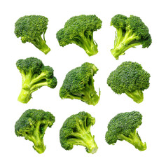 Fresh broccoli bunches healthy vegetables isolated on transparent background