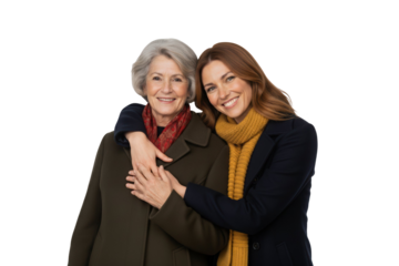 Grandmother and daughter embrace warmly, sharing a joyful connection and timeless love