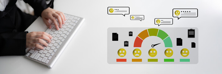 A concept of customer feedback analysis and satisfaction reporting. A dashboard for reviewing user...