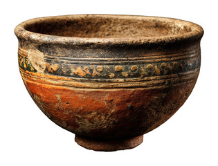 Ancient pottery bowl display museum exhibit cultural artifacts isolated on transparent background