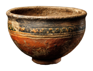 Ancient pottery bowl display museum exhibit cultural artifacts isolated on transparent background
