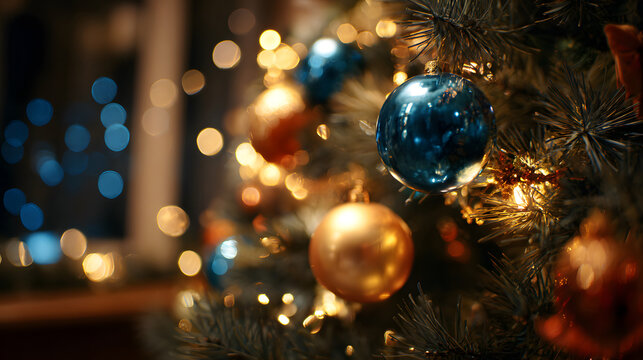 Warm Glow of Christmas Tree Ornaments and Lights