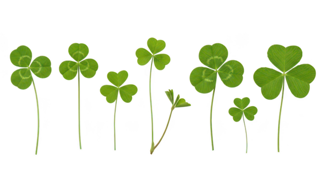 Seven Green Shamrocks Isolated On Black Background